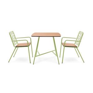stół ogrodowy dwa krzesła pastelowy zielony